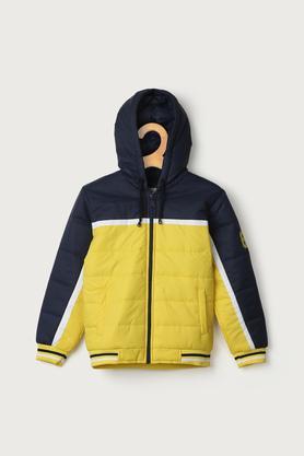 color block polyester hood boys jacket - yellow