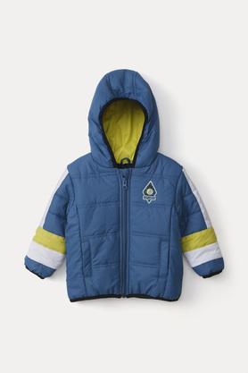 color block polyester hood infant boys jacket - blue