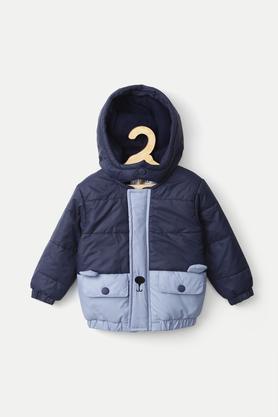 color block polyester hood infant boys jacket - navy