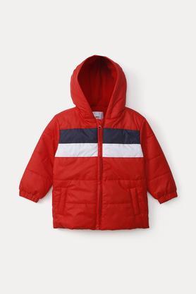 color block polyester hood infant boys jacket - red