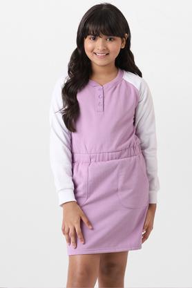 color block polyester regular fit girls dress - purple