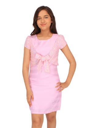 color block satin regular fit girls clothing set - pink