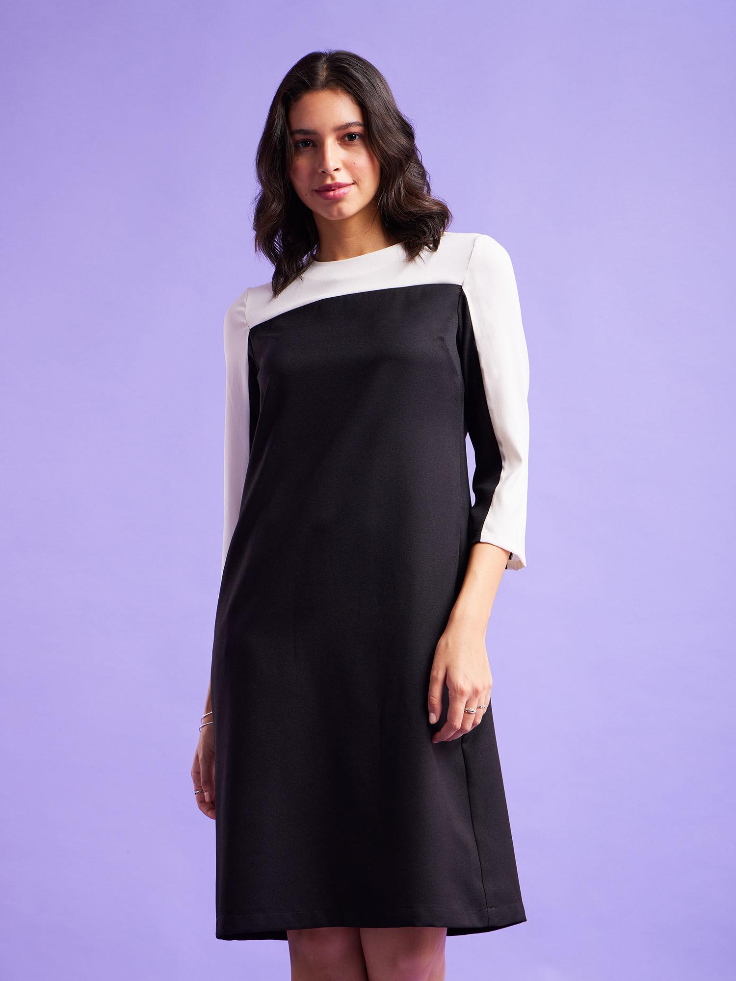 color block shift dress - black and white