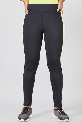 color block skinny fit cotton stretch women's active wear tights - black