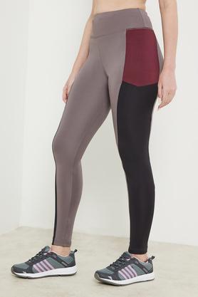 color block skinny fit womens active wear leggings - dark grey