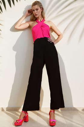 color block sleeveless polyester women's full length jumpsuit - multi
