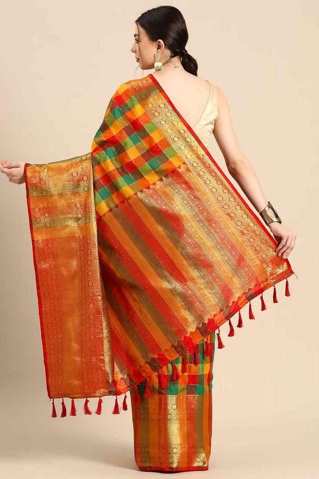 color block zari work silk active wear womens saree