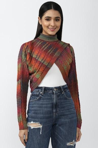 color blocked regular fit cropped sweaters