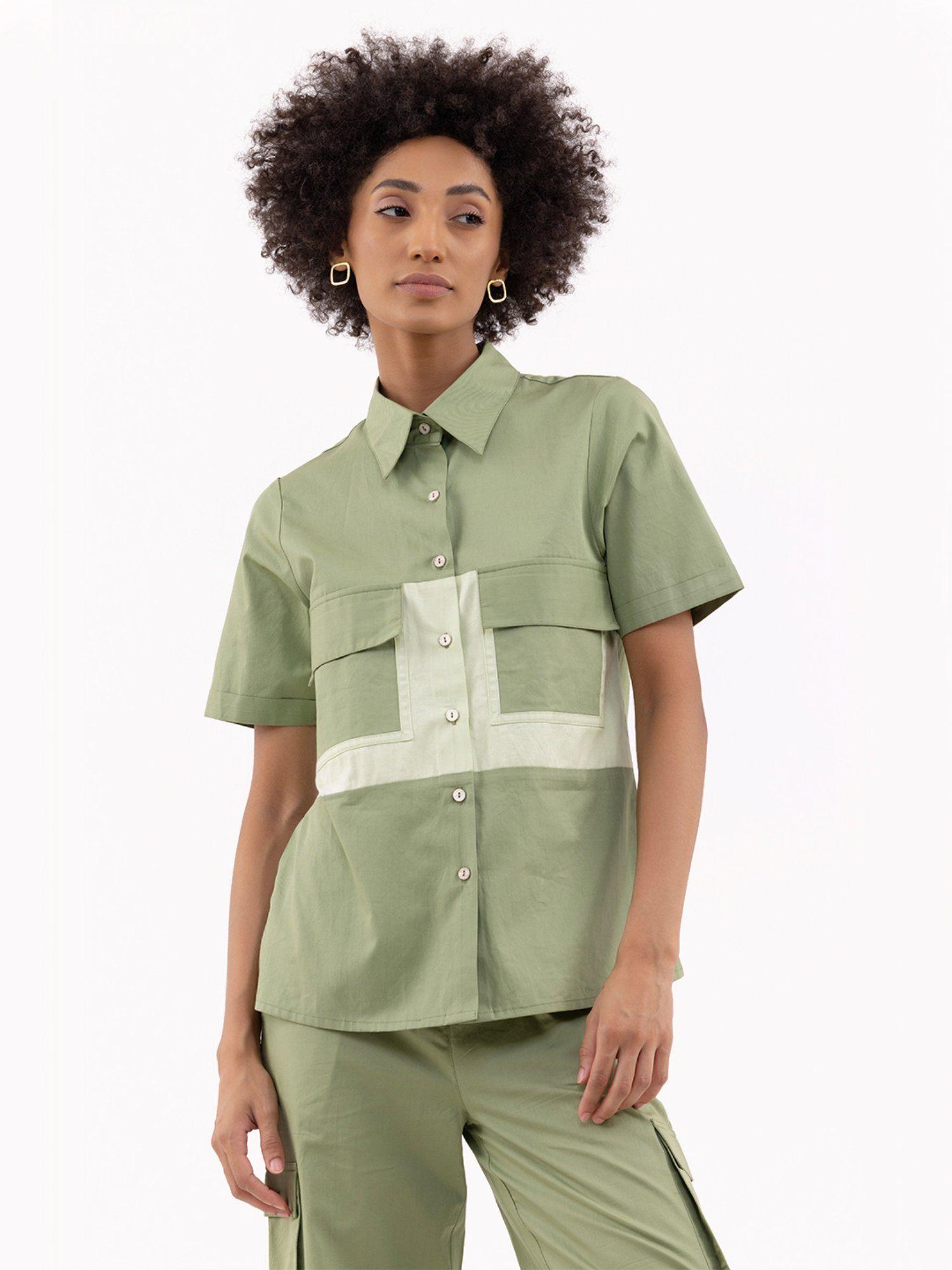 color blocking boxy fitted shirt