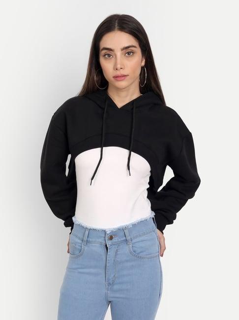 color capital black cotton relaxed fit crop hoodie