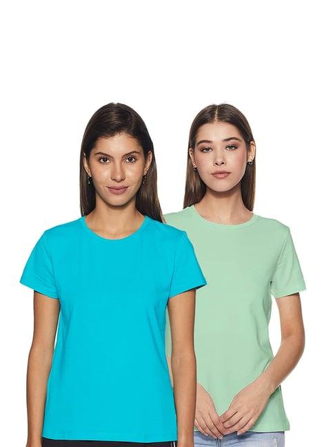 color capital blue & green regular fit t-shirt (pack of 2)