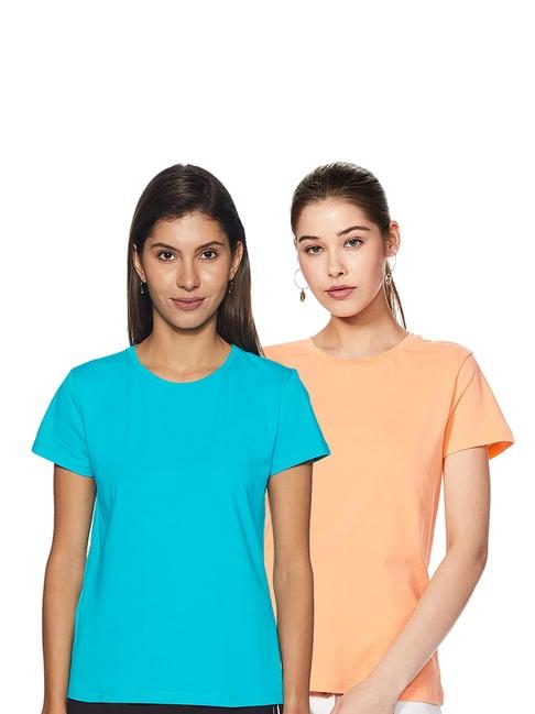 color capital blue & peach regular fit t-shirt (pack of 2)