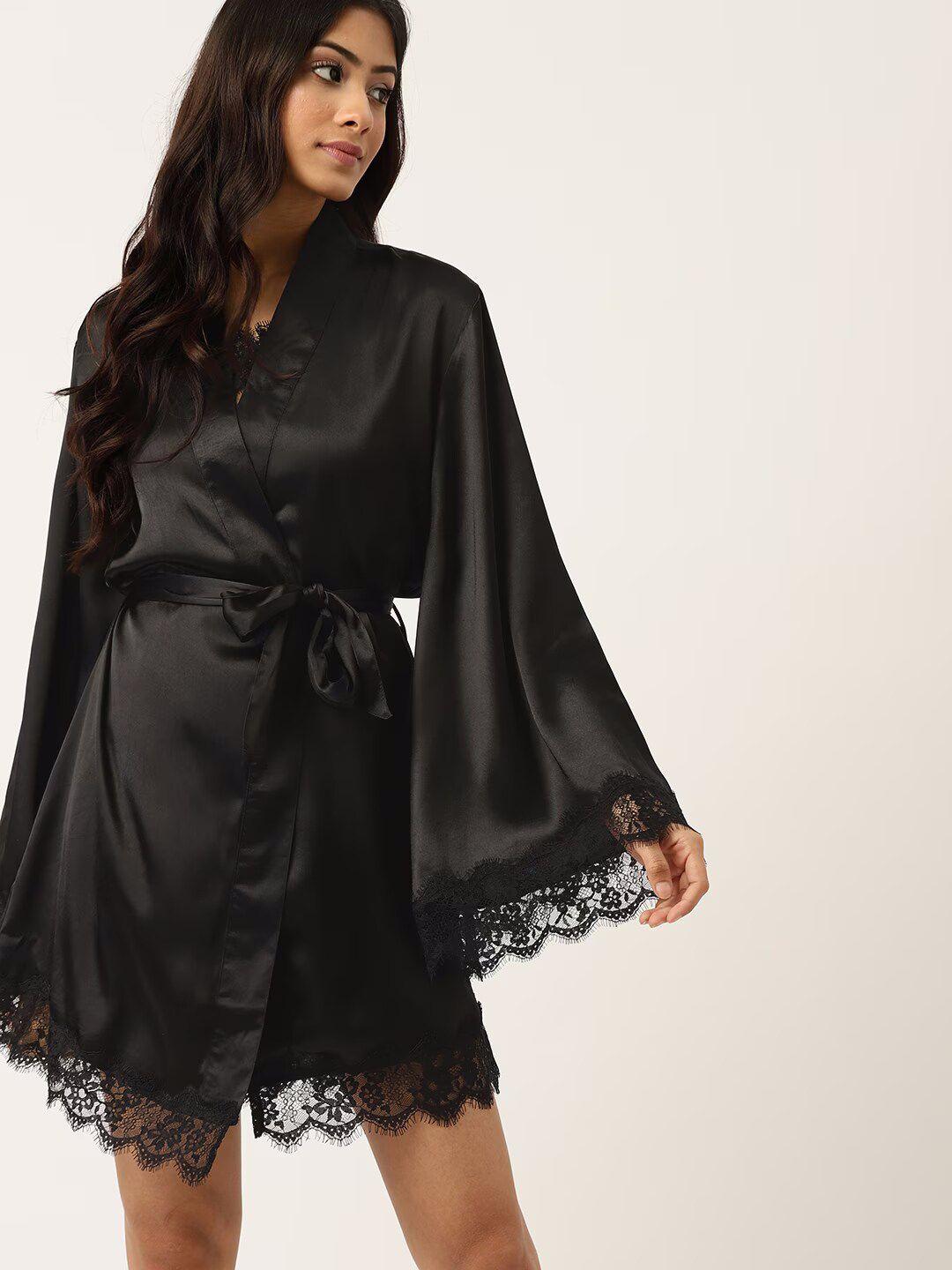 color capital flared sleeves lace insert satin robe