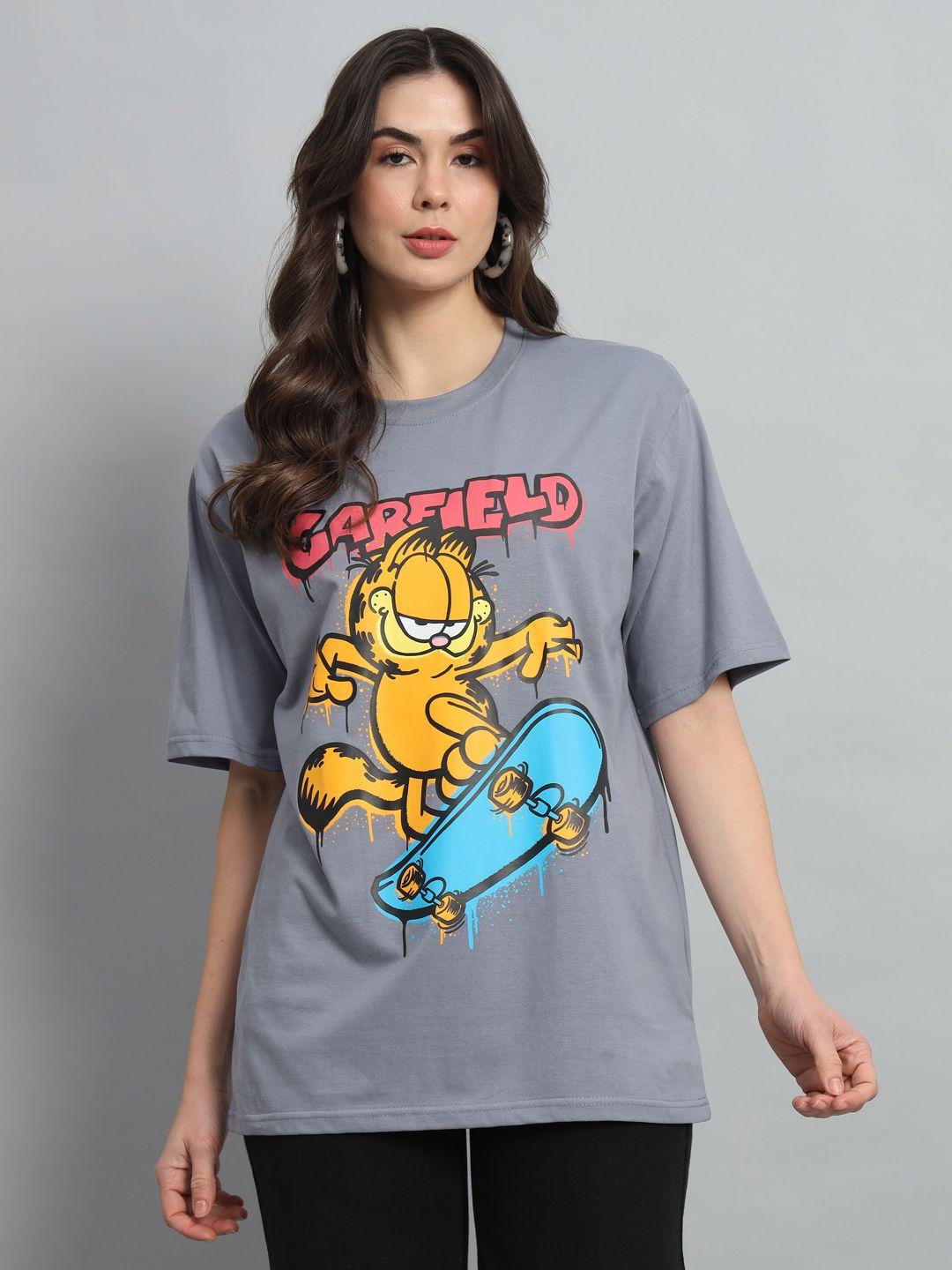 color capital garfield printed drop-shoulder sleeves oversized  cotton t-shirt