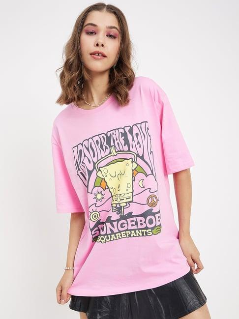 color capital pink cotton graphic print oversized t-shirt