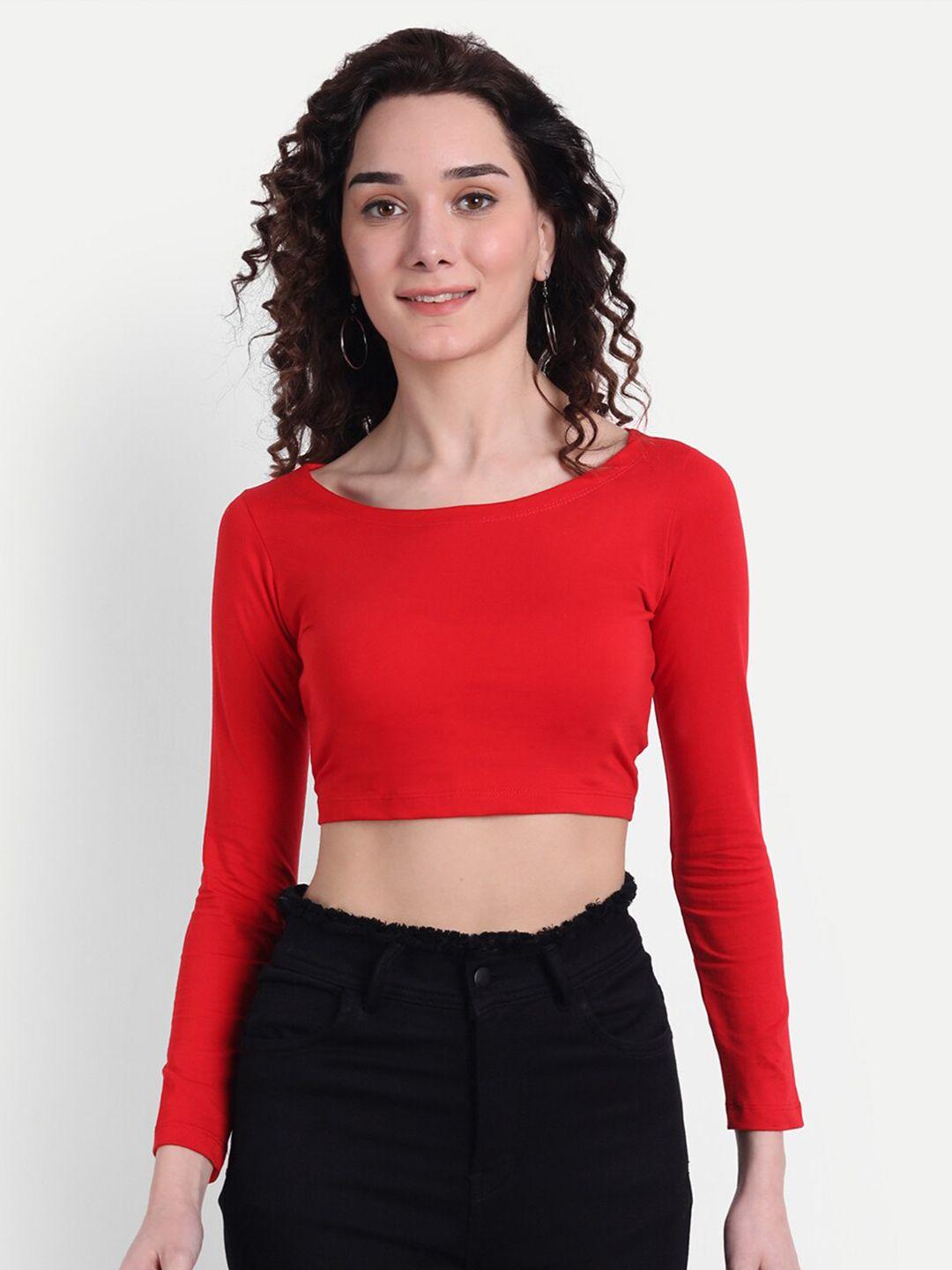 color capital red solid fitted crop top