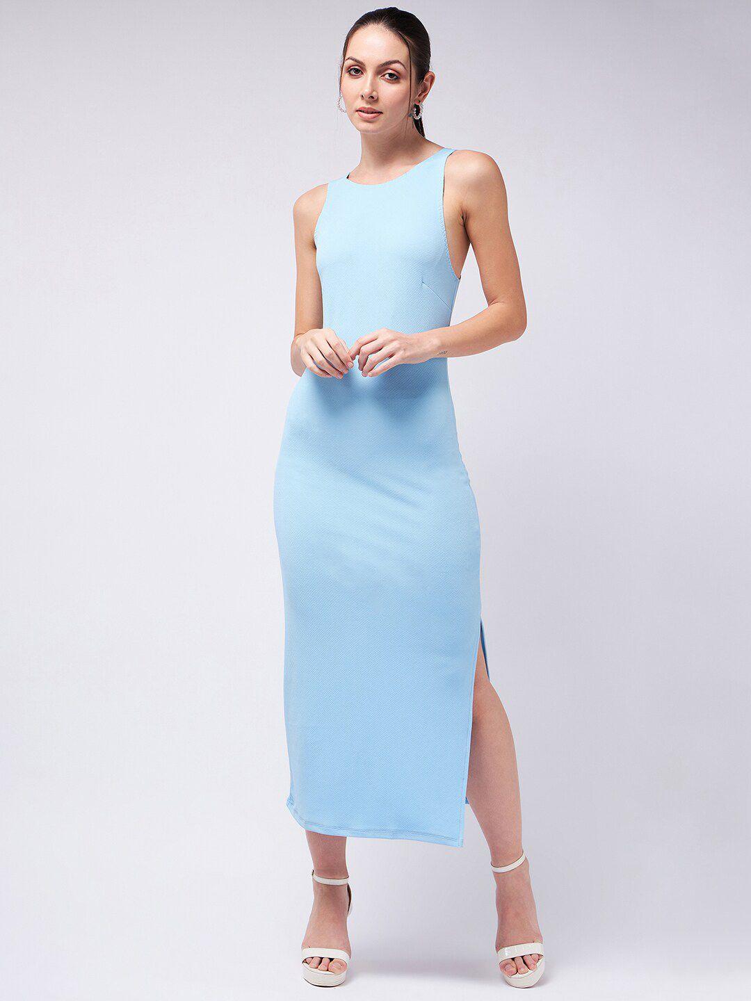 color capital round neck bodycon midi dress