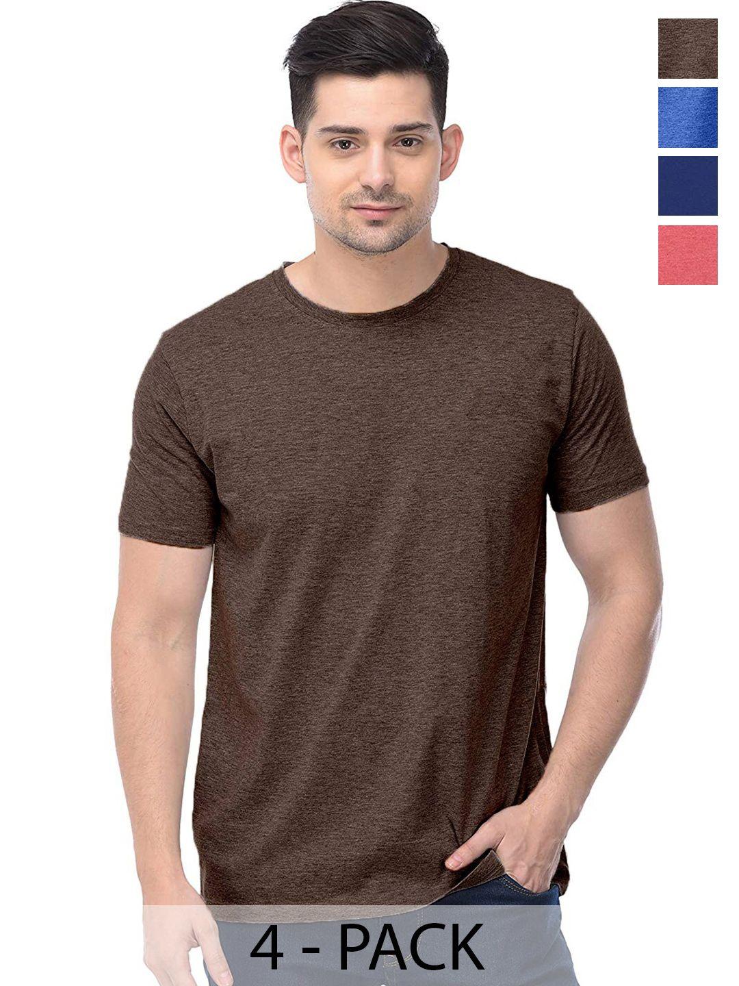 color capital unisex brown & blue pack of 4 round neck short sleeves cotton t-shirts