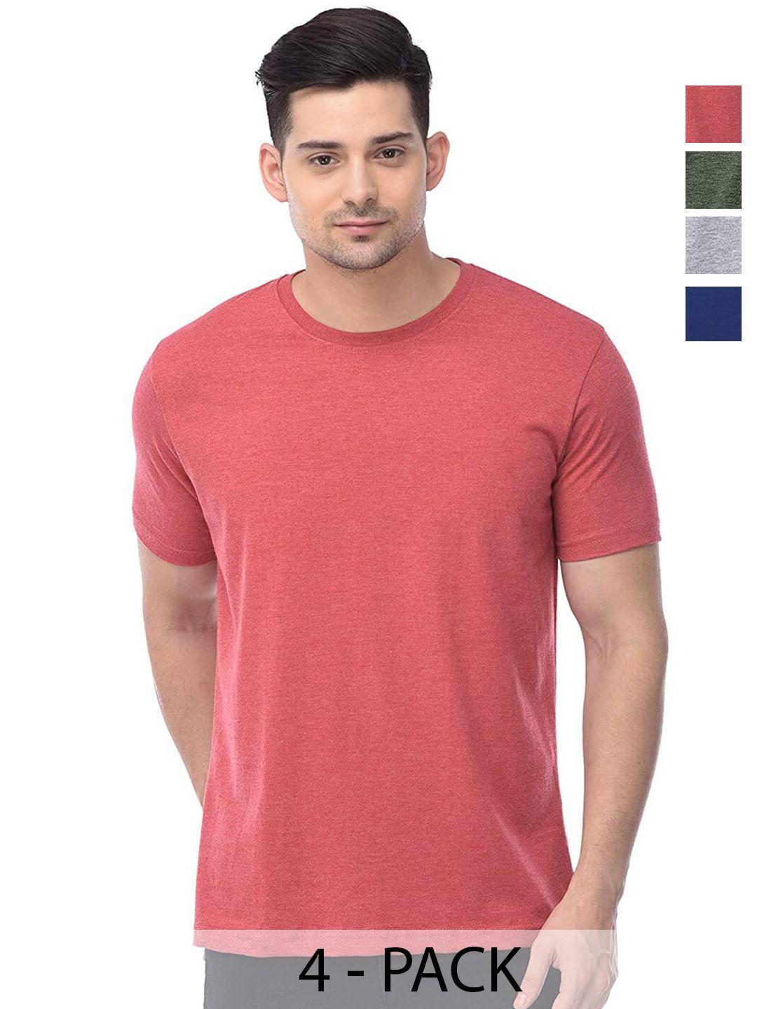 color capital unisex coral & green pack of 4 round neck short sleeves cotton t-shirts