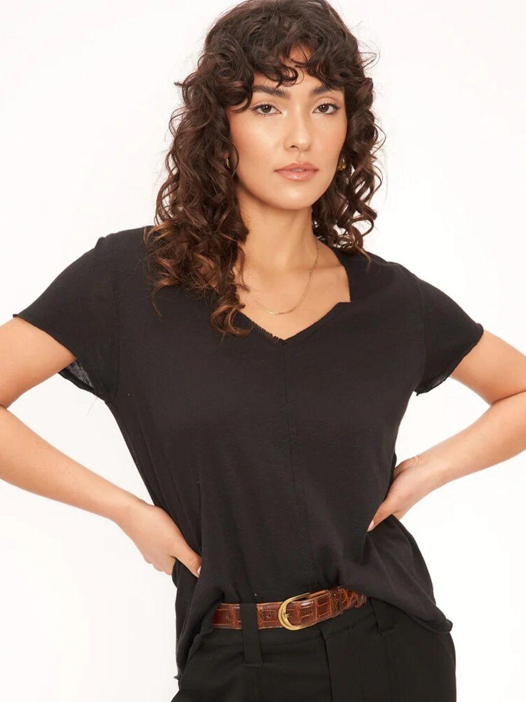 color capital v-neck short sleeves opaque casual top