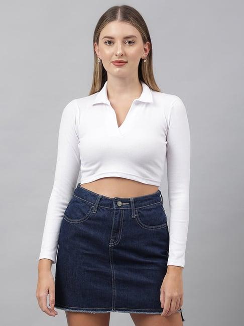 color capital white cotton slim fit crop top