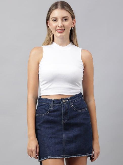 color capital white cotton slim fit crop top