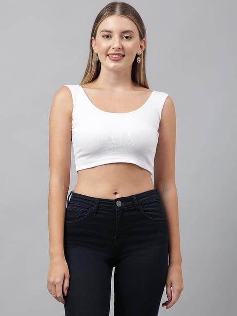 color capital white cotton slim fit crop top