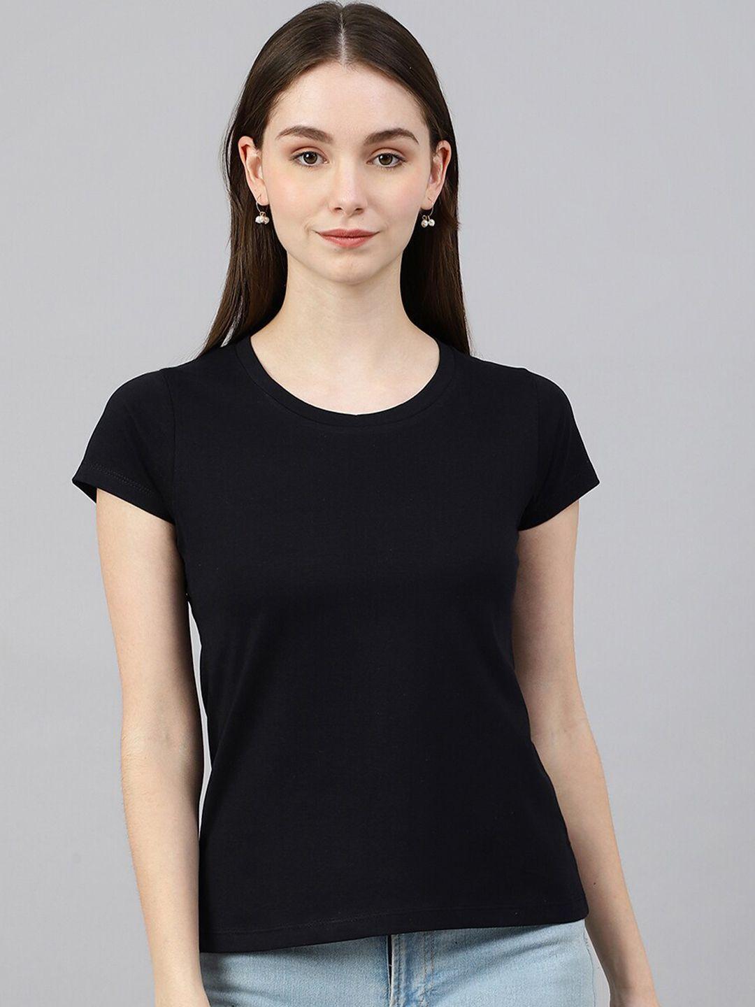 color capital women black round neck cotton t-shirt