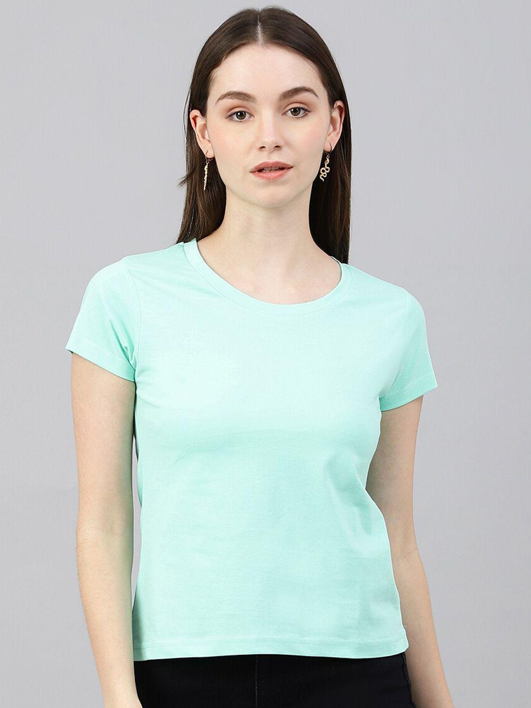 color capital women green round neck cotton t-shirt