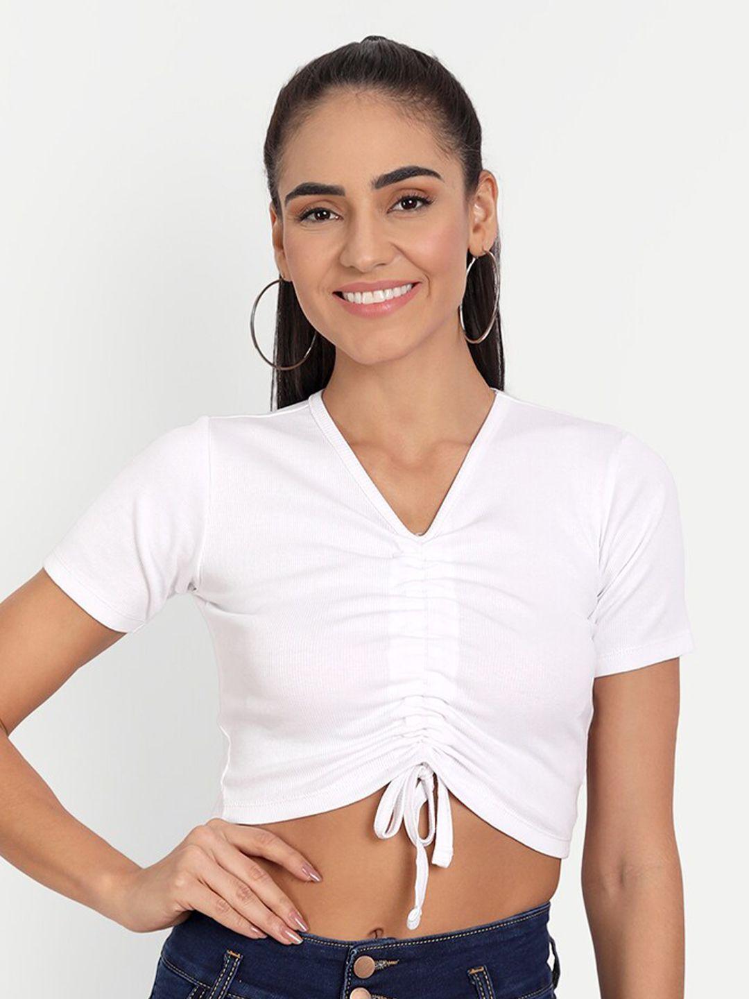 color capital women white ribbed tie-up crop top