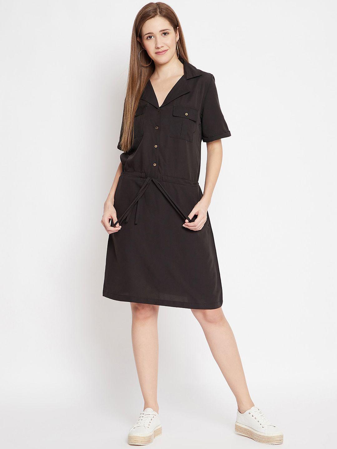 color cocktail black crepe shirt dress