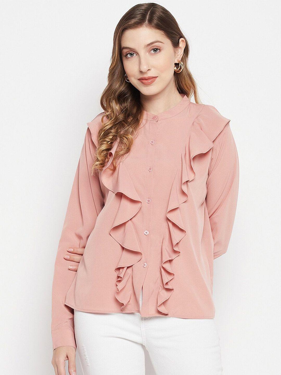 color cocktail mandarin collar ruffles crepe top