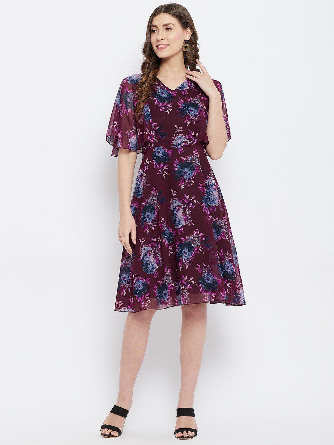 color cocktail maroon floral georgette dress