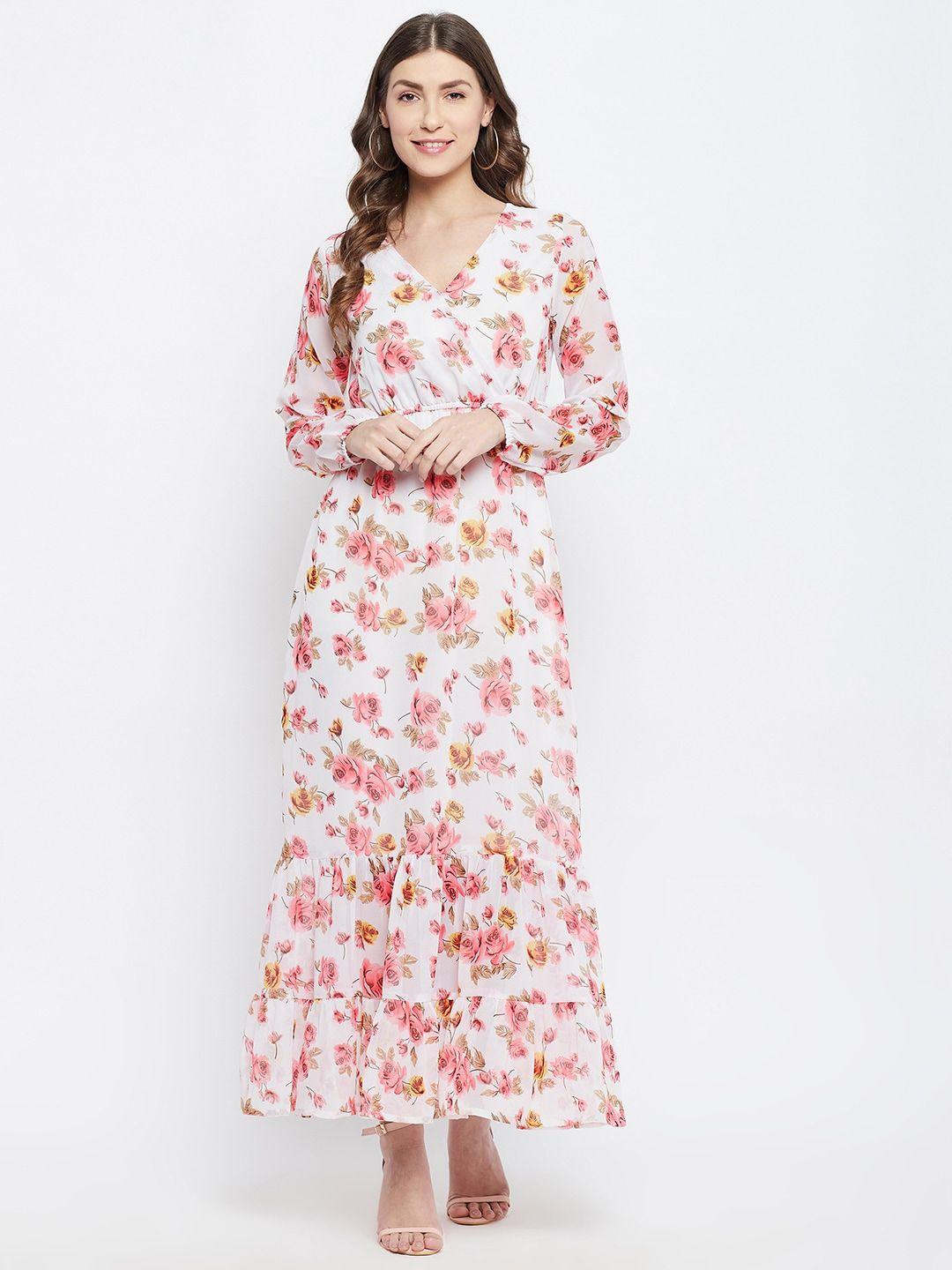 color cocktail white floral printed georgette a-line maxi dress