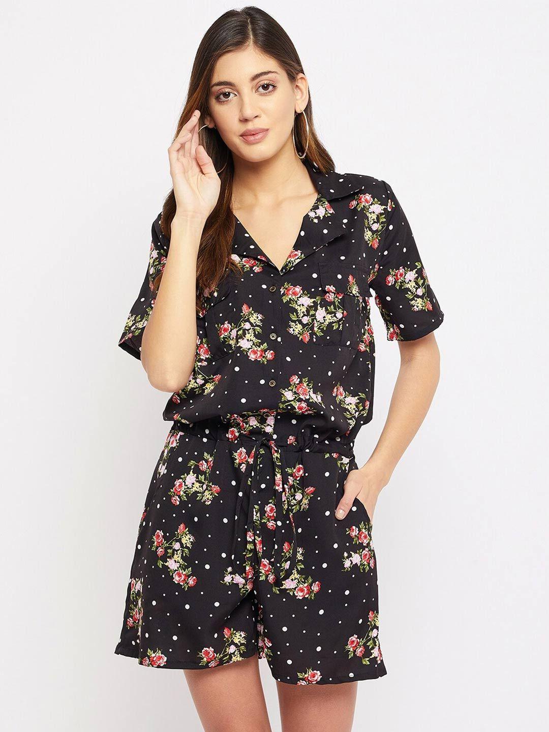 color cocktail women black & red floral printed playsuit