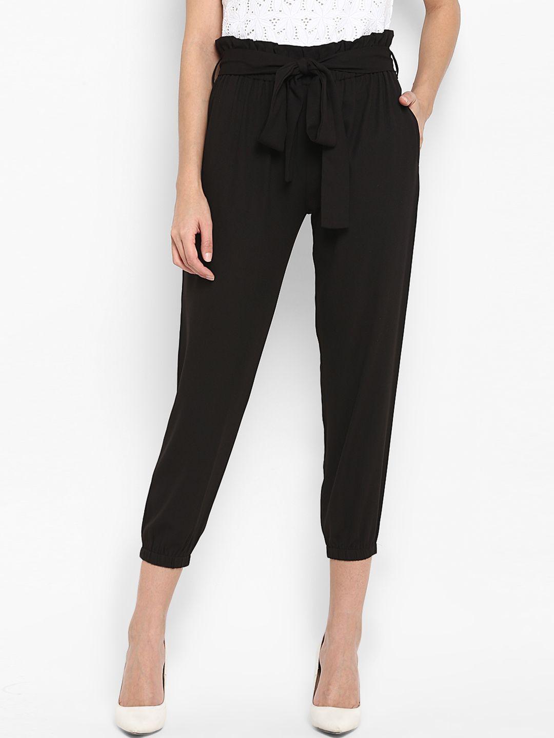 color cocktail women black regular fit solid crop peg trousers