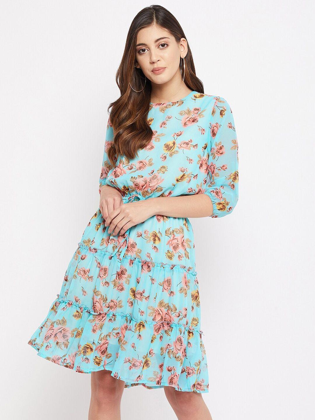 color cocktail women blue floral printed dress