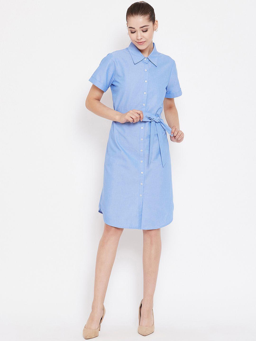 color cocktail women blue solid shirt dress