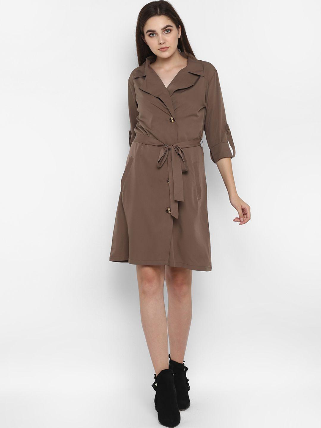 color cocktail women brown solid shirt dress