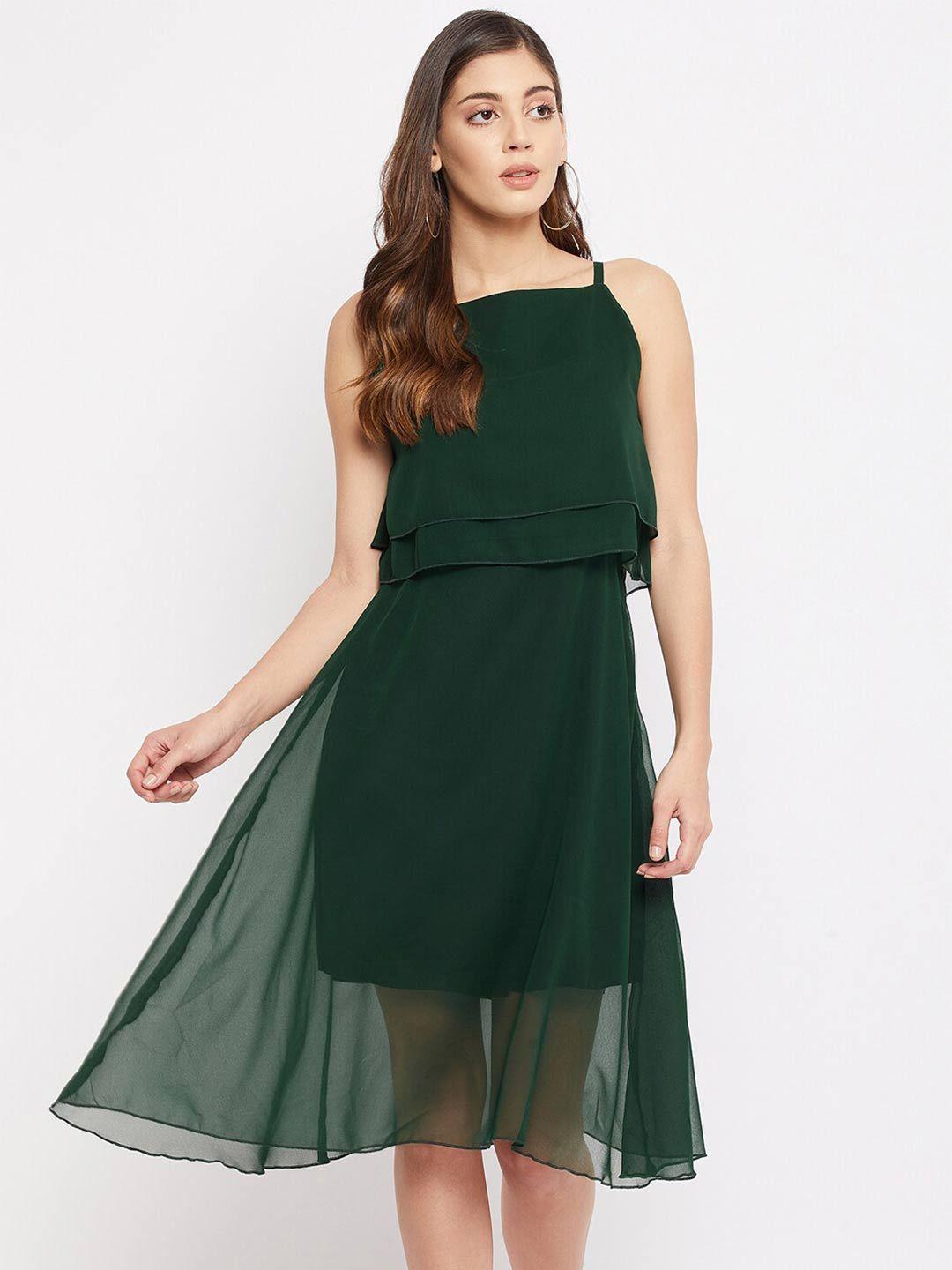 color cocktail women green georgette a-line midi dress