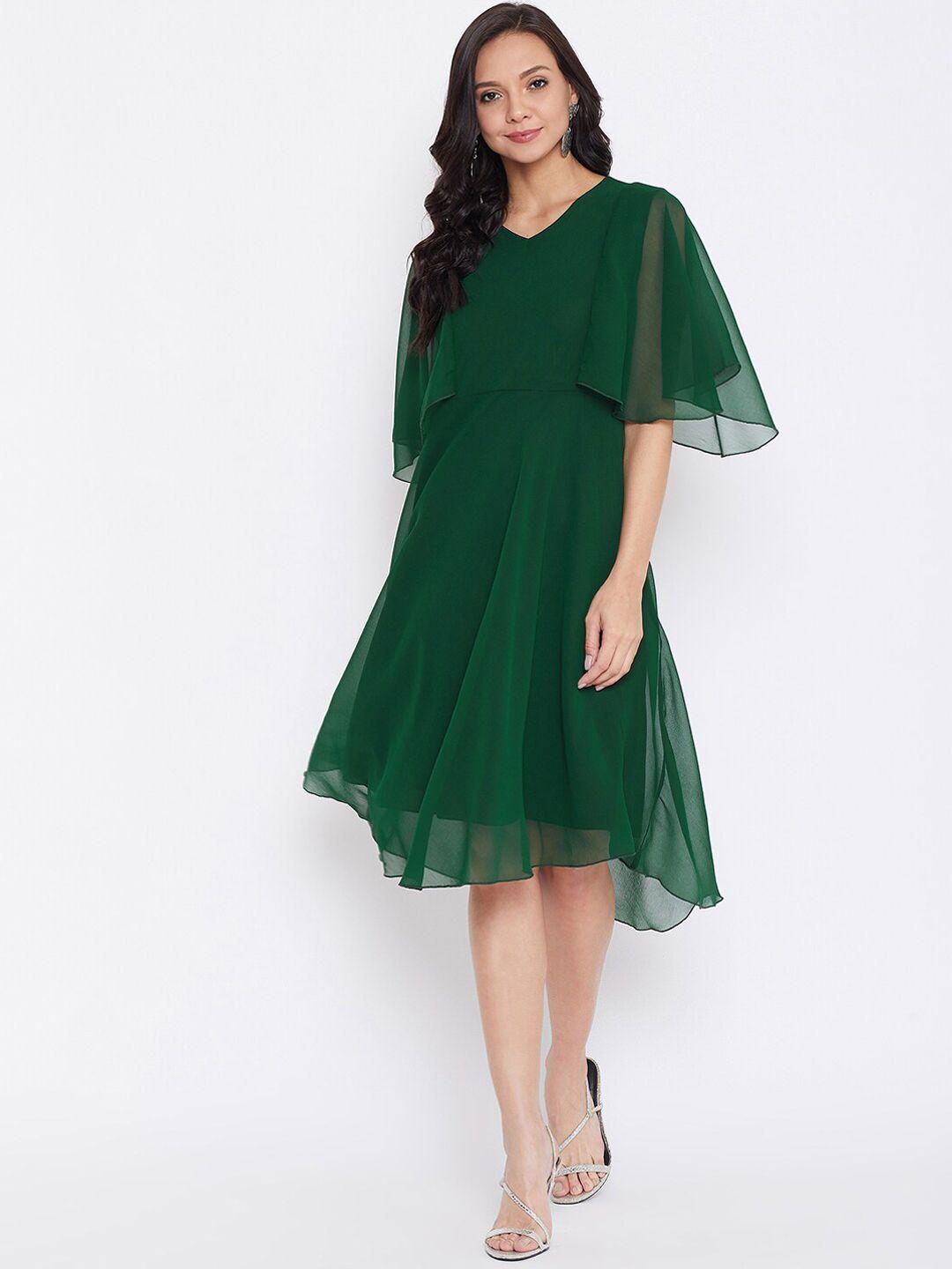 color cocktail women green solid fit and flare dress