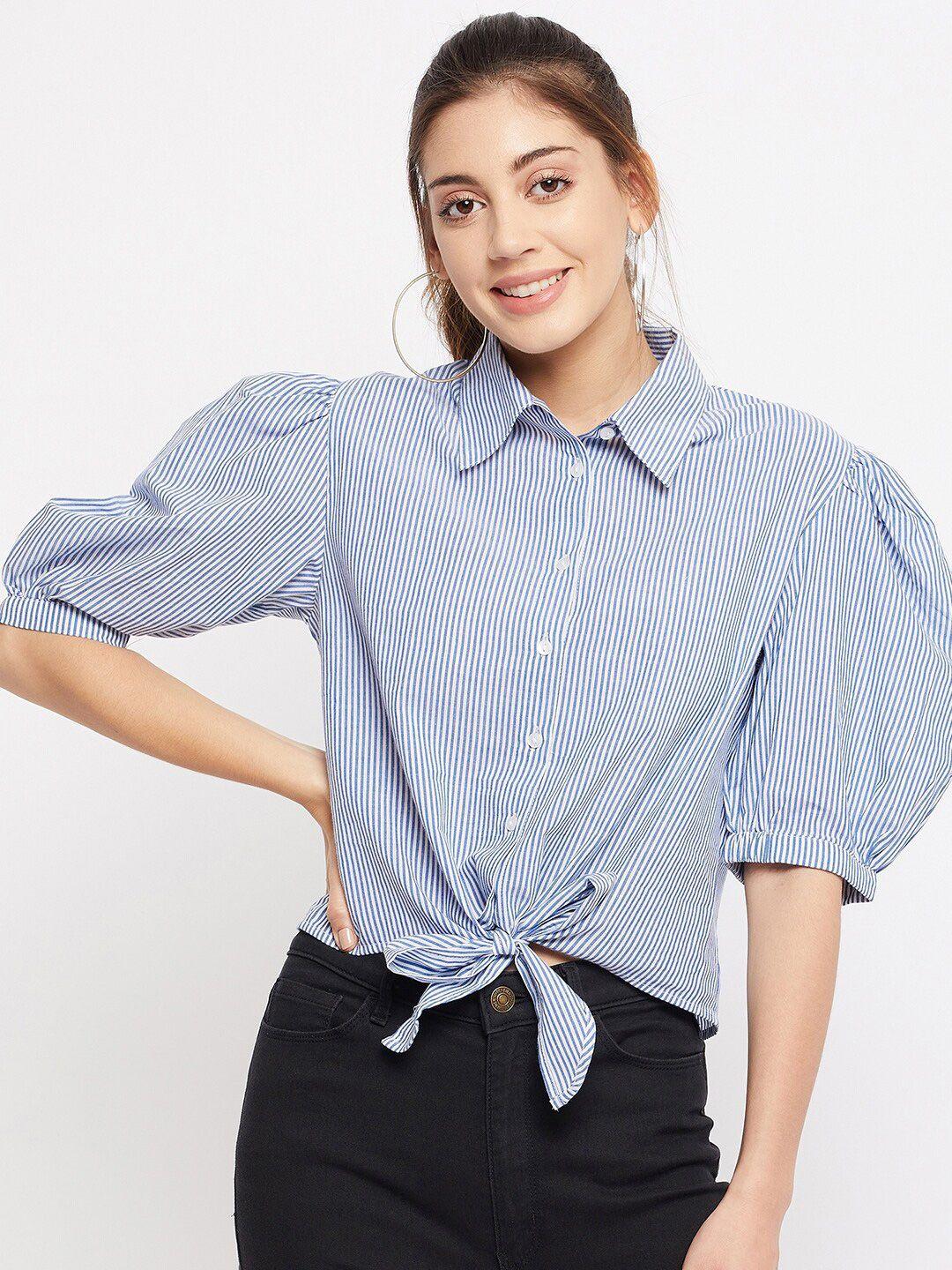 color cocktail women grey striped  pure cotton shirt style crop top