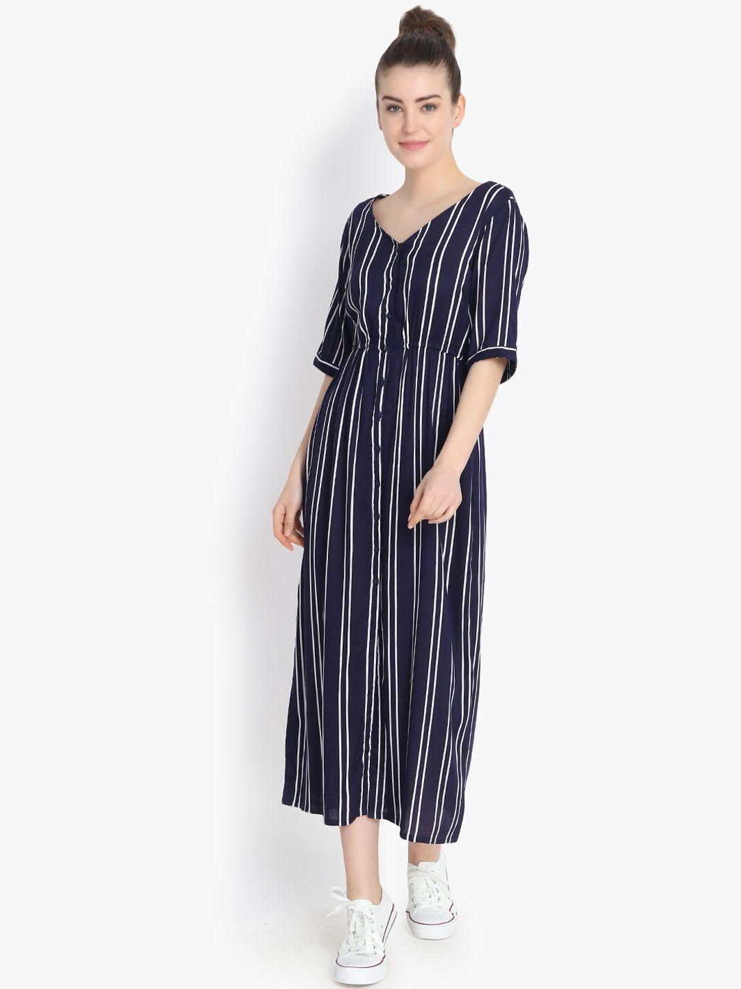 color cocktail women navy blue striped fit and flare dress