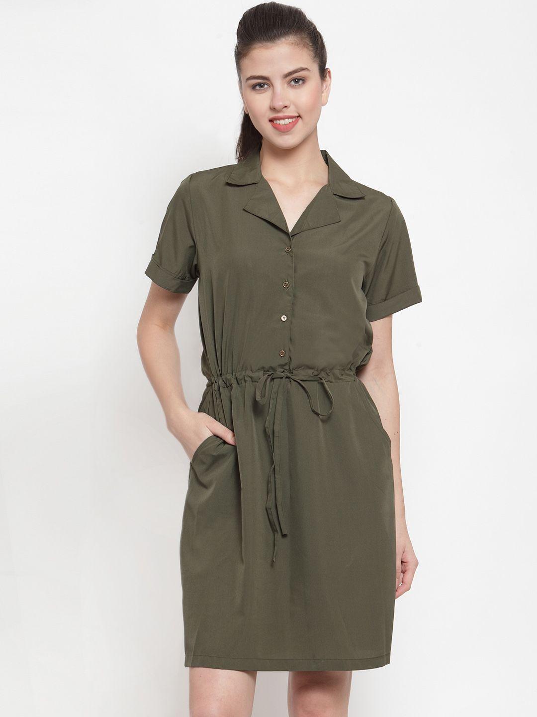 color cocktail women olive green solid shirt dress