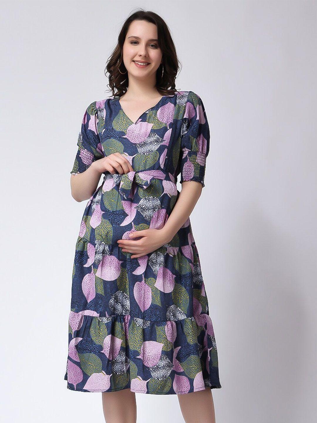 color studio floral printed tiered fit & flare maternity dress