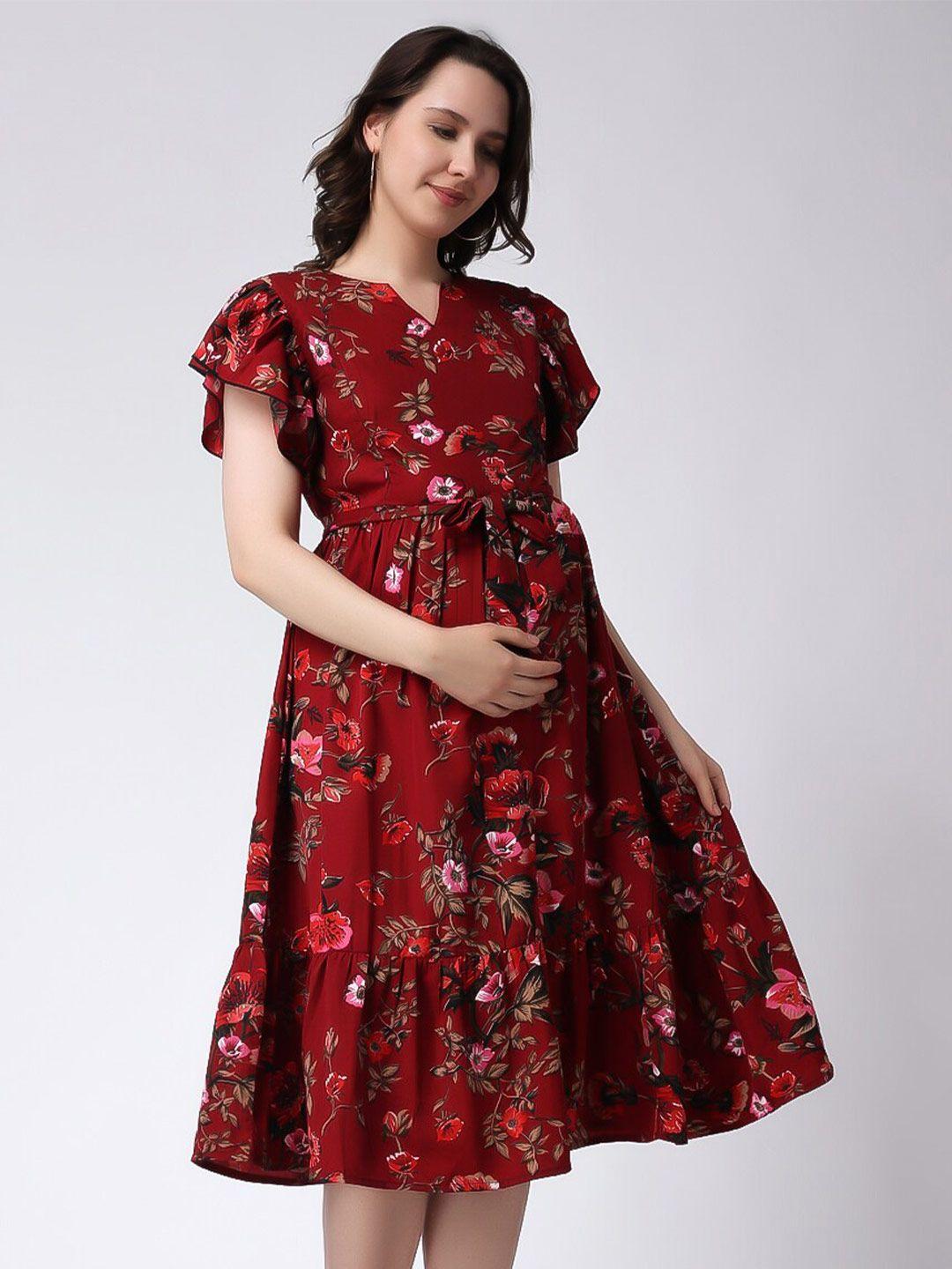 color studio maternity crepe floral print midi dress