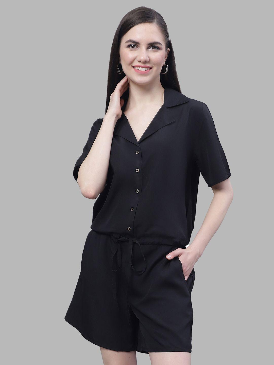 color studio shirt collar waist tie-ups playsuit