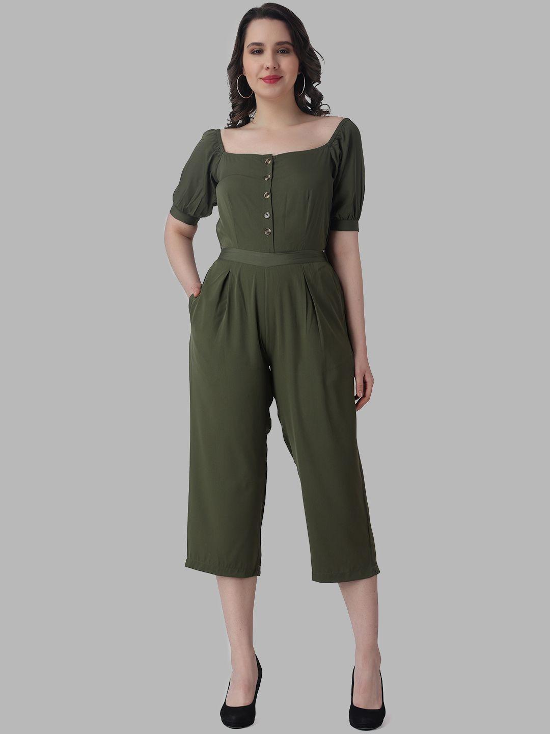 color studio square neck gathered capri jumpsuit