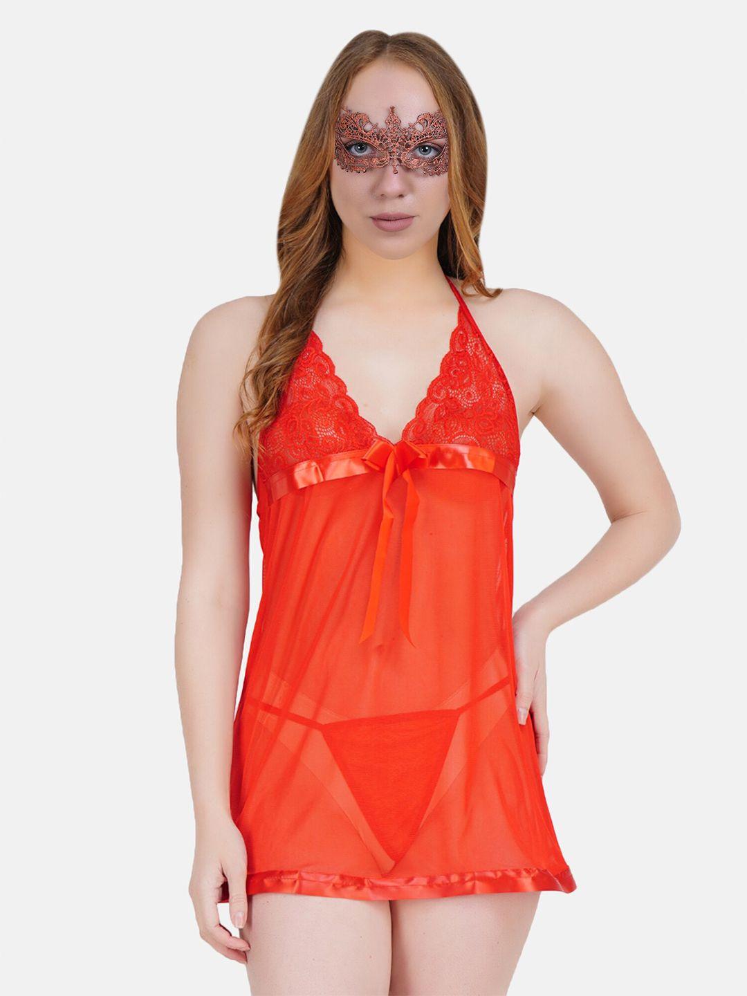 color style self design halter neck baby doll with mask