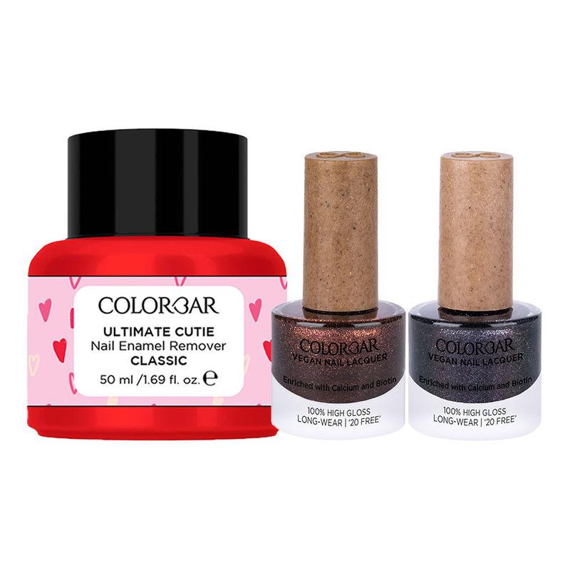colorbar vegan nail lacquer - goddess + scarlett sensation+ nail enamel remover - classic red combo